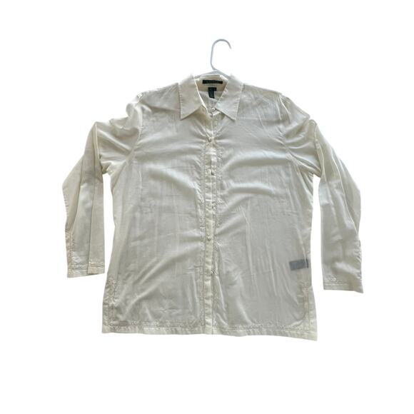 LAUREN Ralph Lauren Women’s White Embroidered Floral Trim Button Down Top Sz XL - Picture 3 of 11